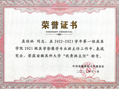 安徽医科大学优秀班主任（2022-2023 学年，第一临床医学院 2021 级医学影像学）