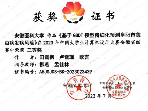 大学生计算机大赛 安徽省三等奖